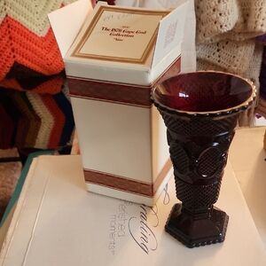 Avon Ruby Red Pressed Glass Vase with Scalloped Rim